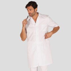 Bata unisex manga corta sarga blanca